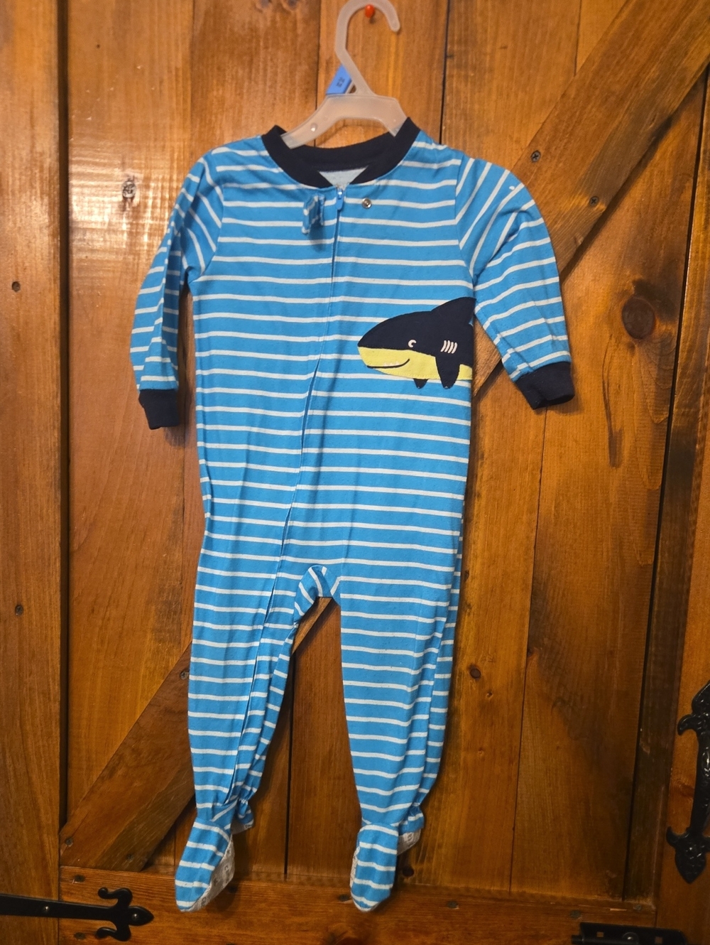 Carter's Blue & White Striped Footed Pajama with Whale Applique